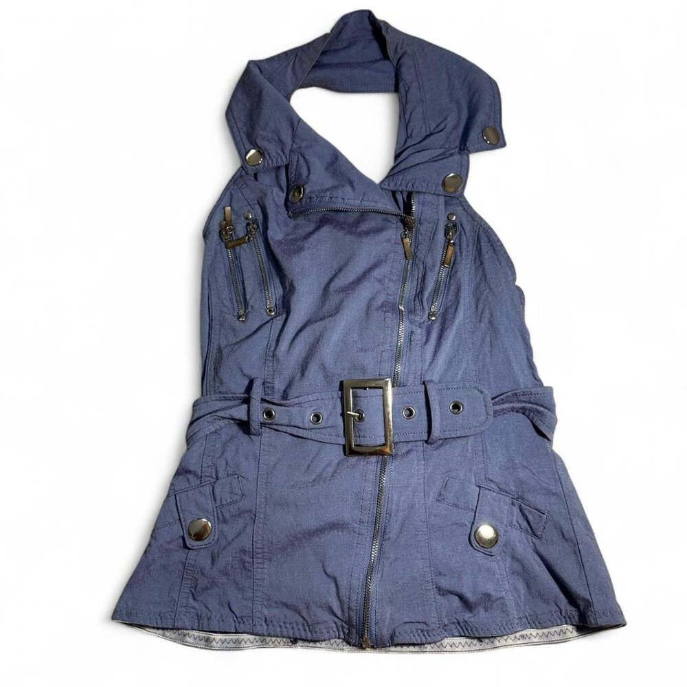 Vintage Y2K blue zip-up vest / top with belt and zipper details